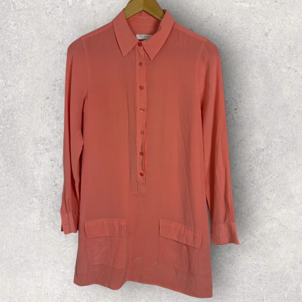 Equipment 100% Silk Lucida Shirtdress Coral Pink Peach Womens Size Small Dress S